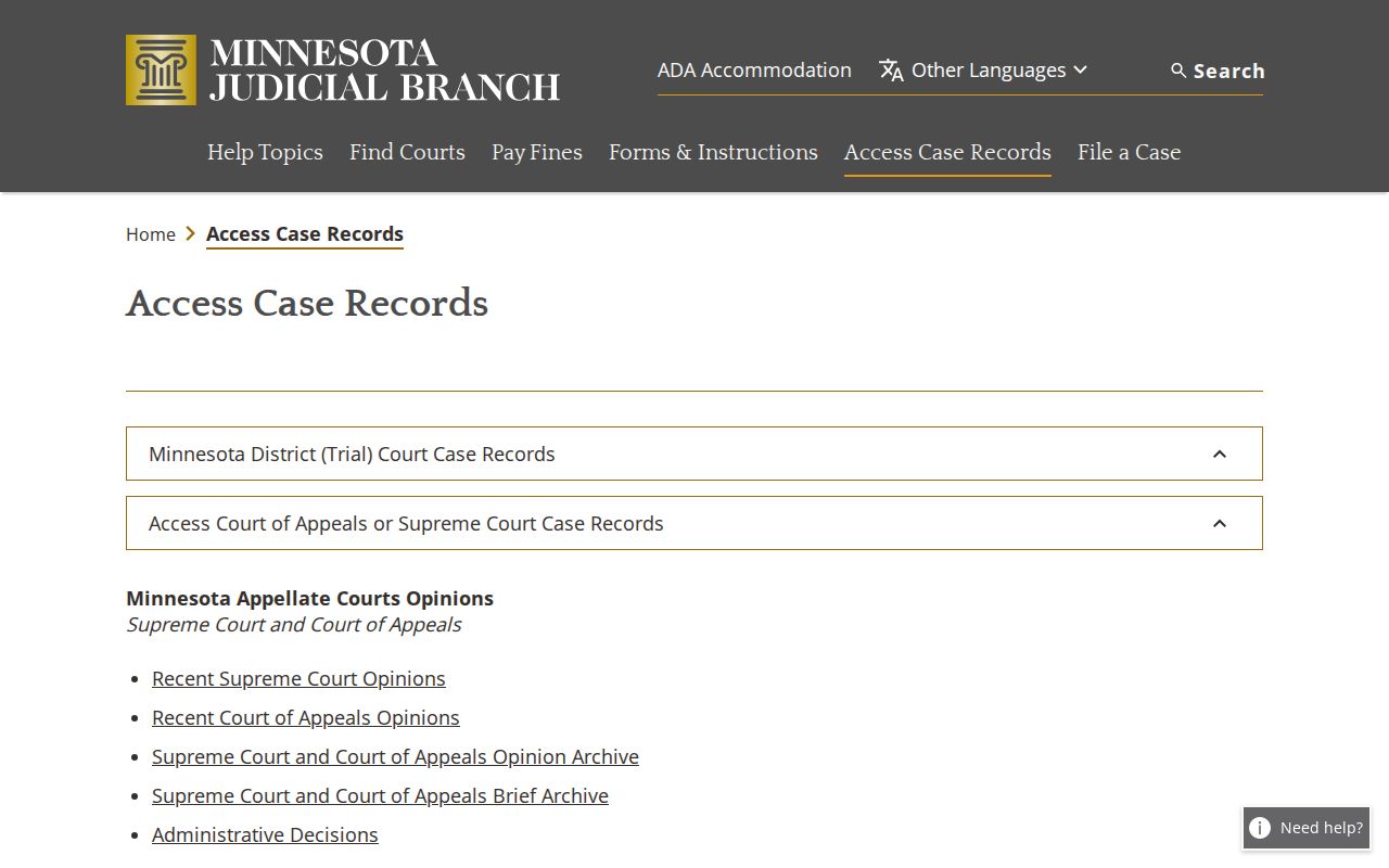 Crow Wing County docket search public terminal access