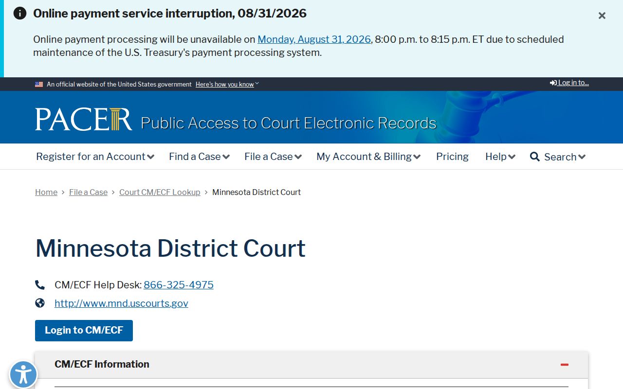 Crow Wing federal court record lookup through PACER