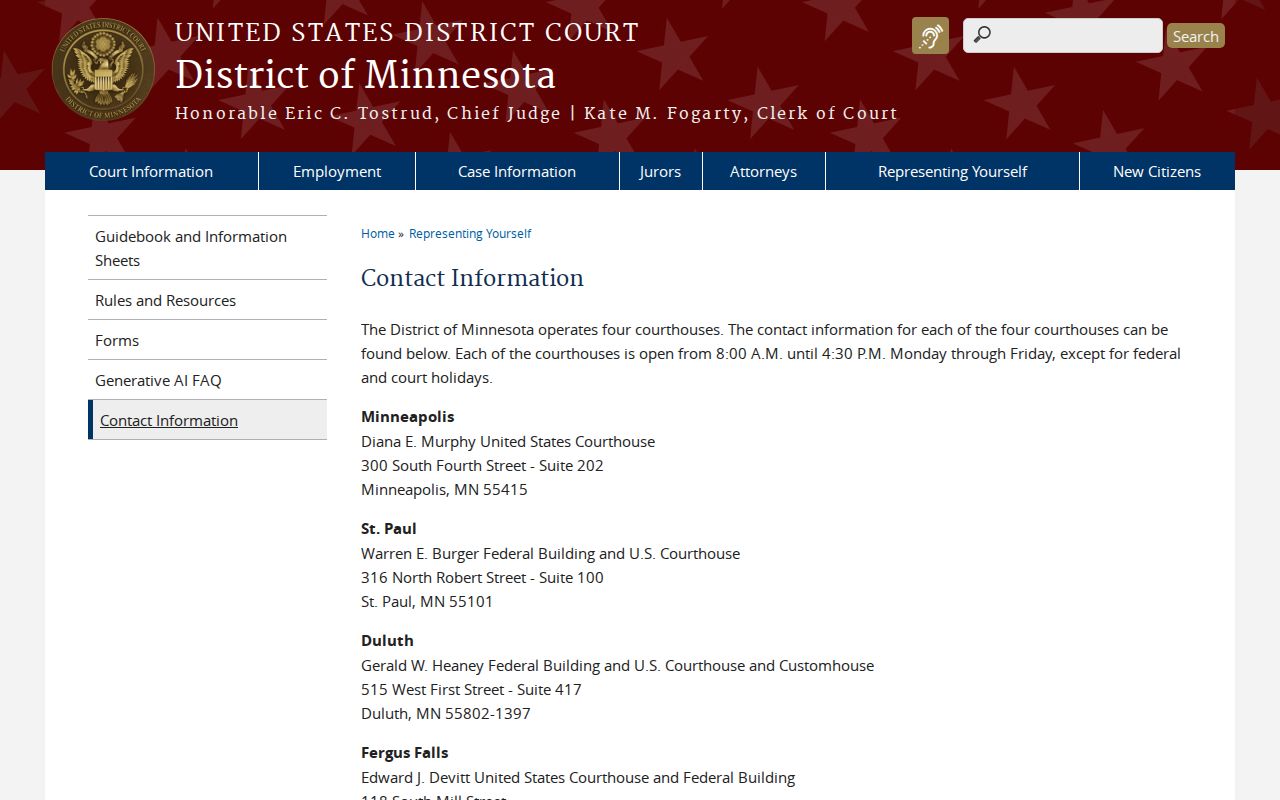 Crow Wing federal court record location and clerk contact information