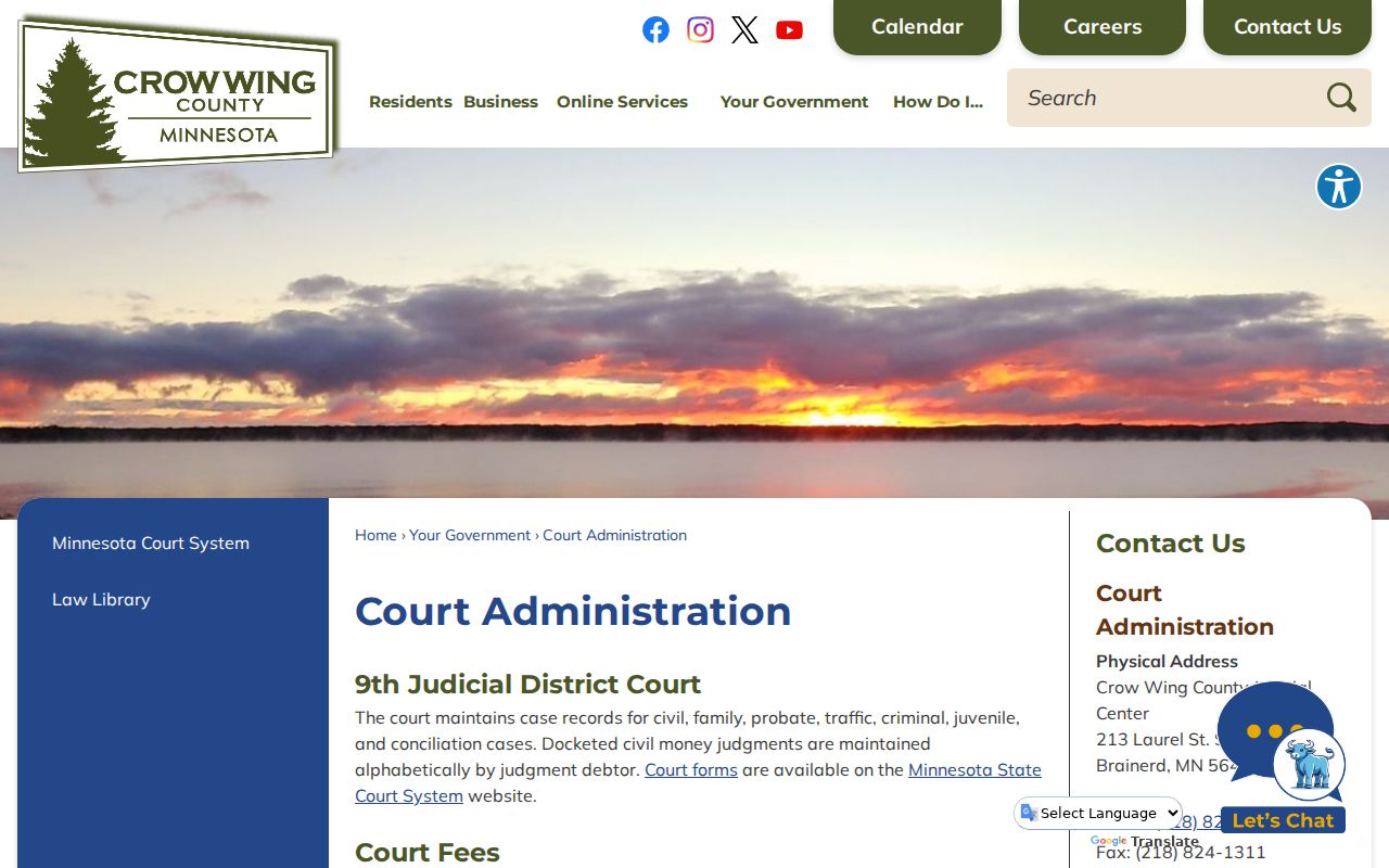 Crow Wing County court docket Court Administration contact information