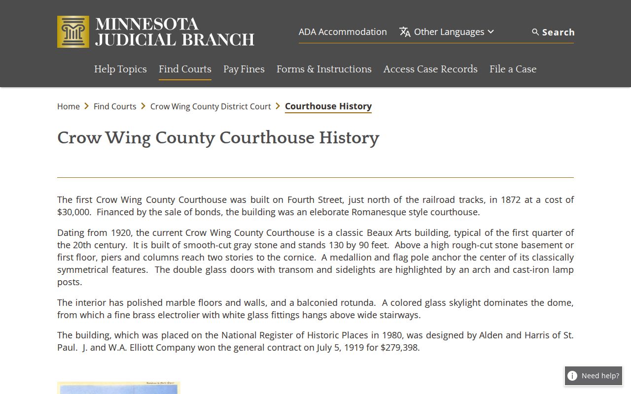 Crow Wing County court docket historic courthouse record history