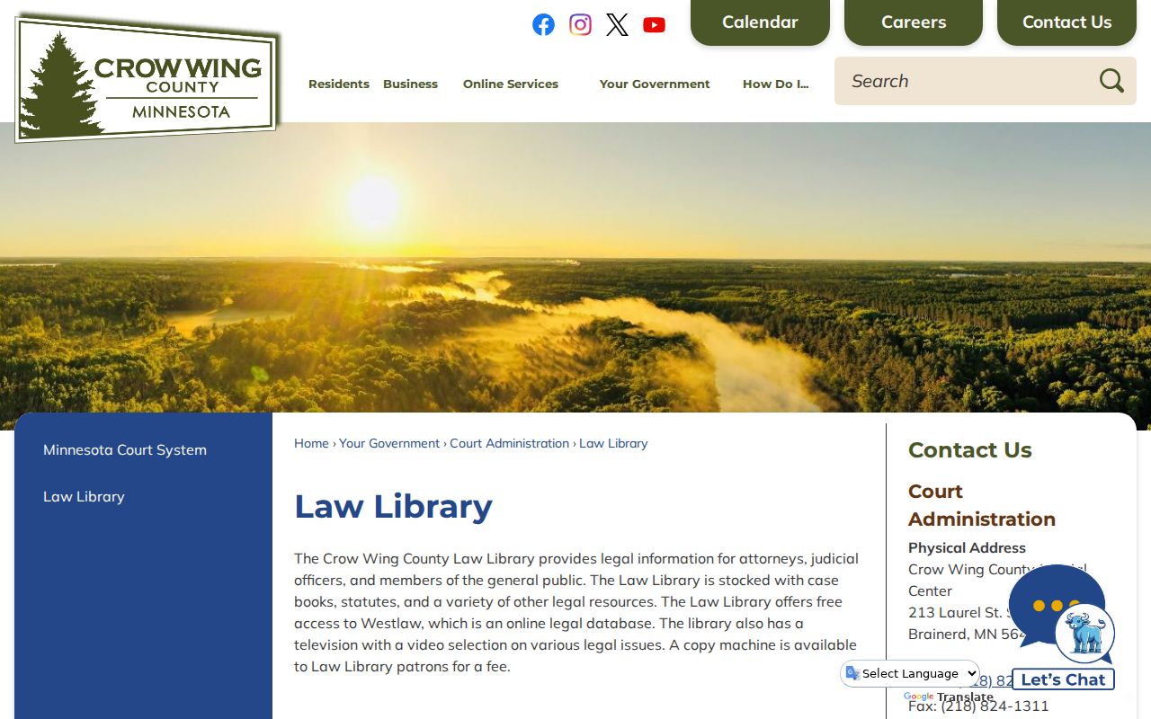 Crow Wing County court record law library research resources