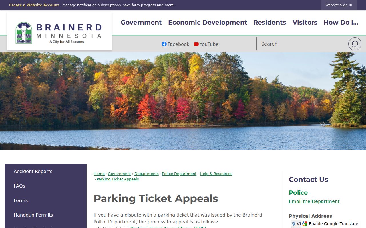 Crow Wing traffic court record distinction for Brainerd parking appeals